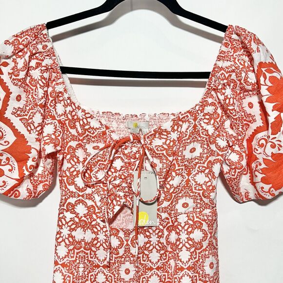 Boden Linen Halter Neck Cutout Column Dress Fire Orange White Size 2 NWT - Picture 5 of 16